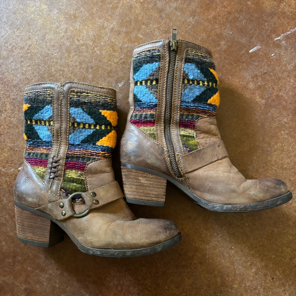 Born Brown Ankle Boots with Multicolor Knit